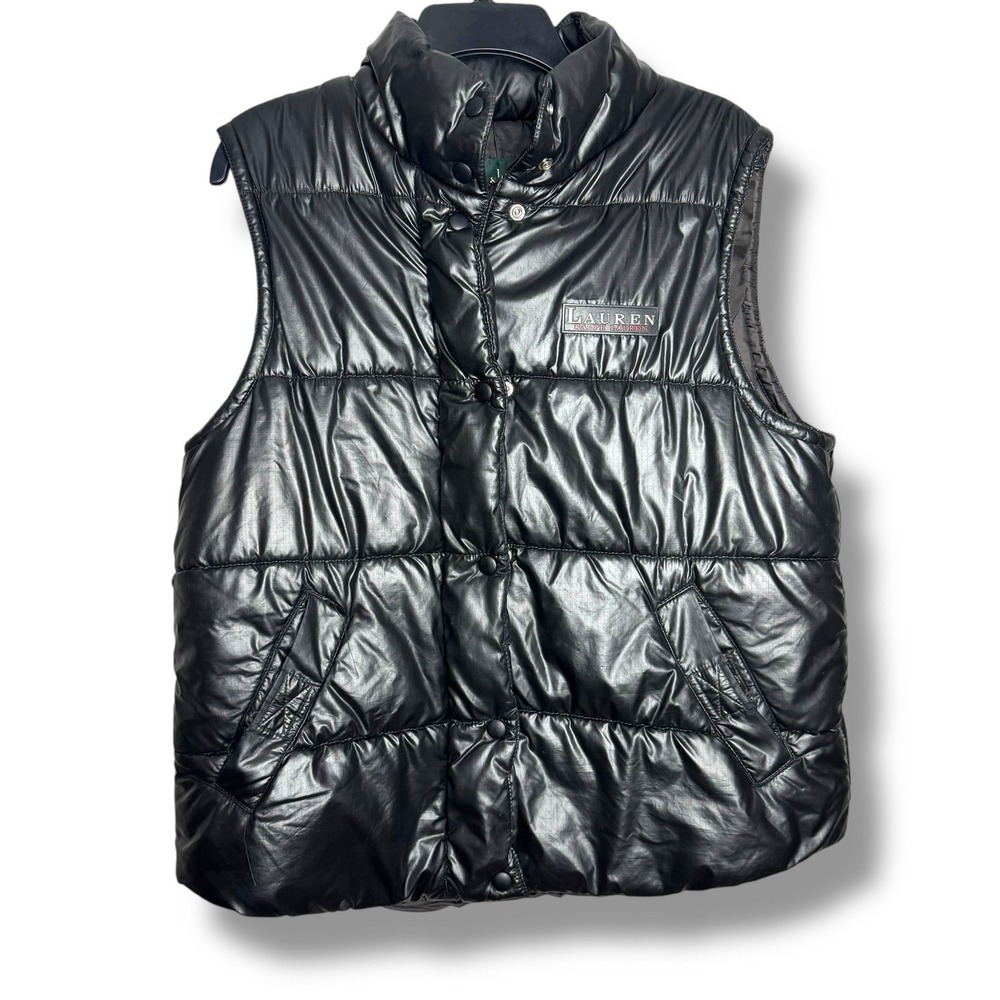 Vintage Lauren Ralph Lauren faux leather puffer vest quilted Size Small‎ Logo